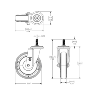 31-SM10D5-7 MODULAR SOLUTIONS ALUMINUM CASTER<br>5" SWIVEL, M10 STEM W/LOCK